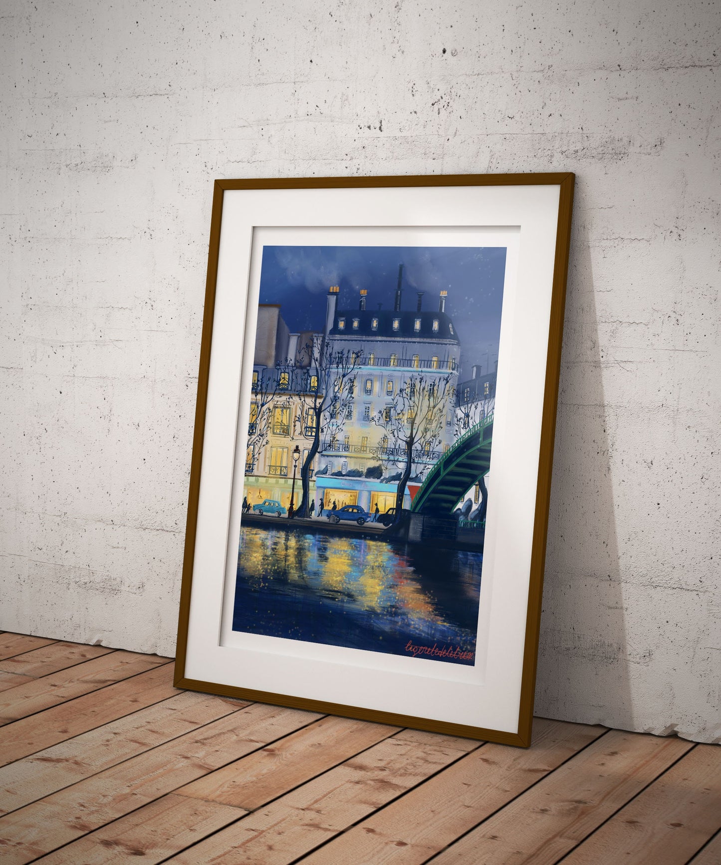 Canal Saint-Martin Night Art Poster: Romantic Blue Night in Paris.Paris memory gift.Autumn wall Decor.Cozy home decor.
