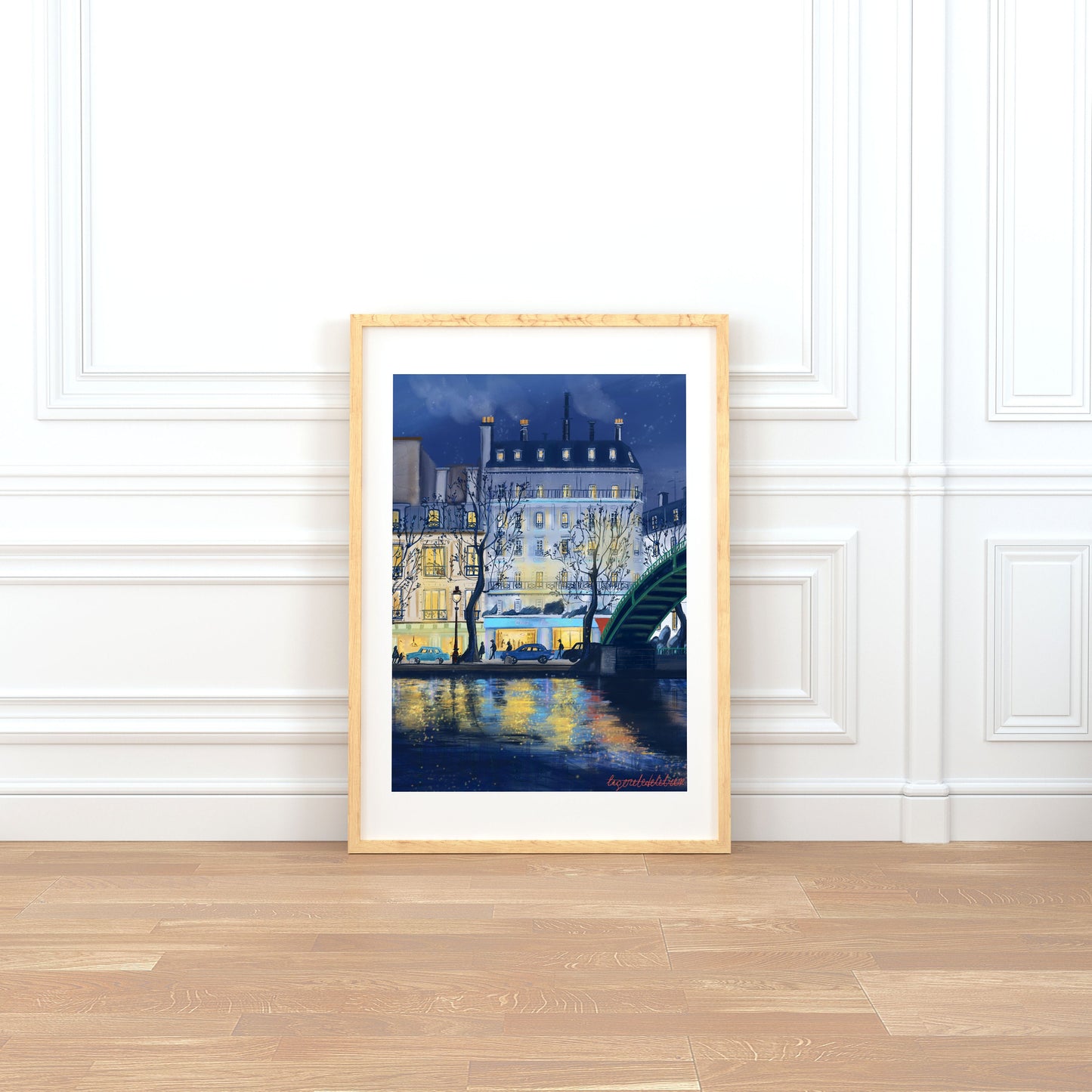 Canal Saint-Martin Night Art Poster: Romantic Blue Night in Paris.Paris memory gift.Autumn wall Decor.Cozy home decor.