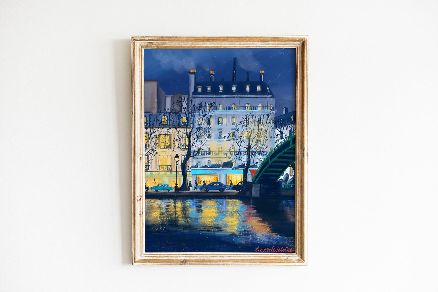 Canal Saint-Martin Night Art Poster: Romantic Blue Night in Paris.Paris memory gift.Autumn wall Decor.Cozy home decor.