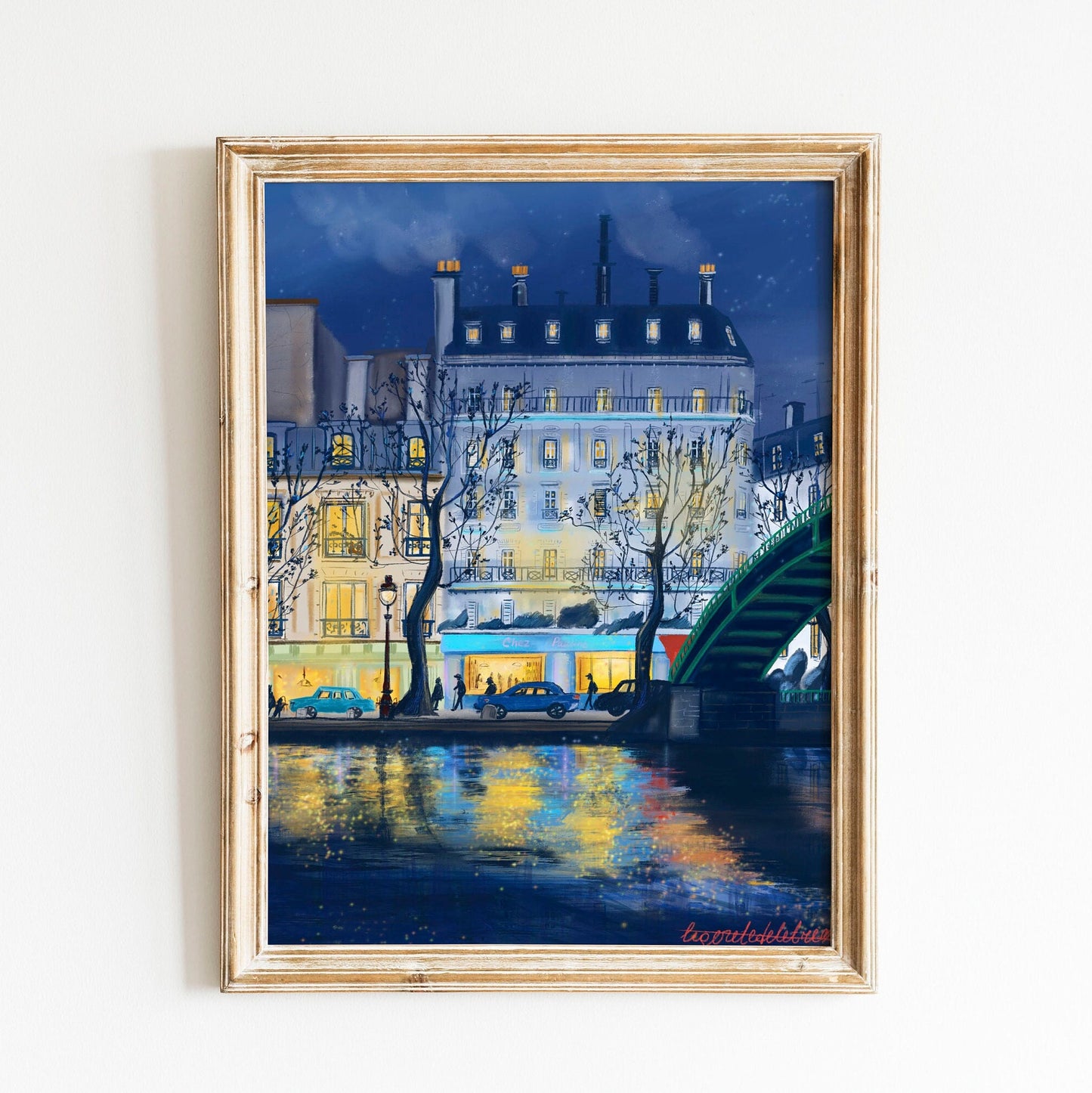 Canal Saint-Martin Night Art Poster: Romantic Blue Night in Paris.Paris memory gift.Autumn wall Decor.Cozy home decor.
