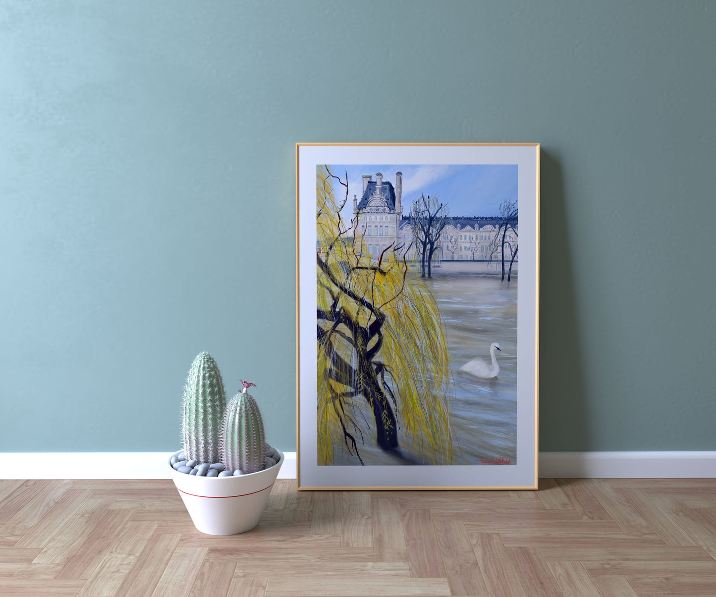 Seine River Print: Paris February Swan Art Poster