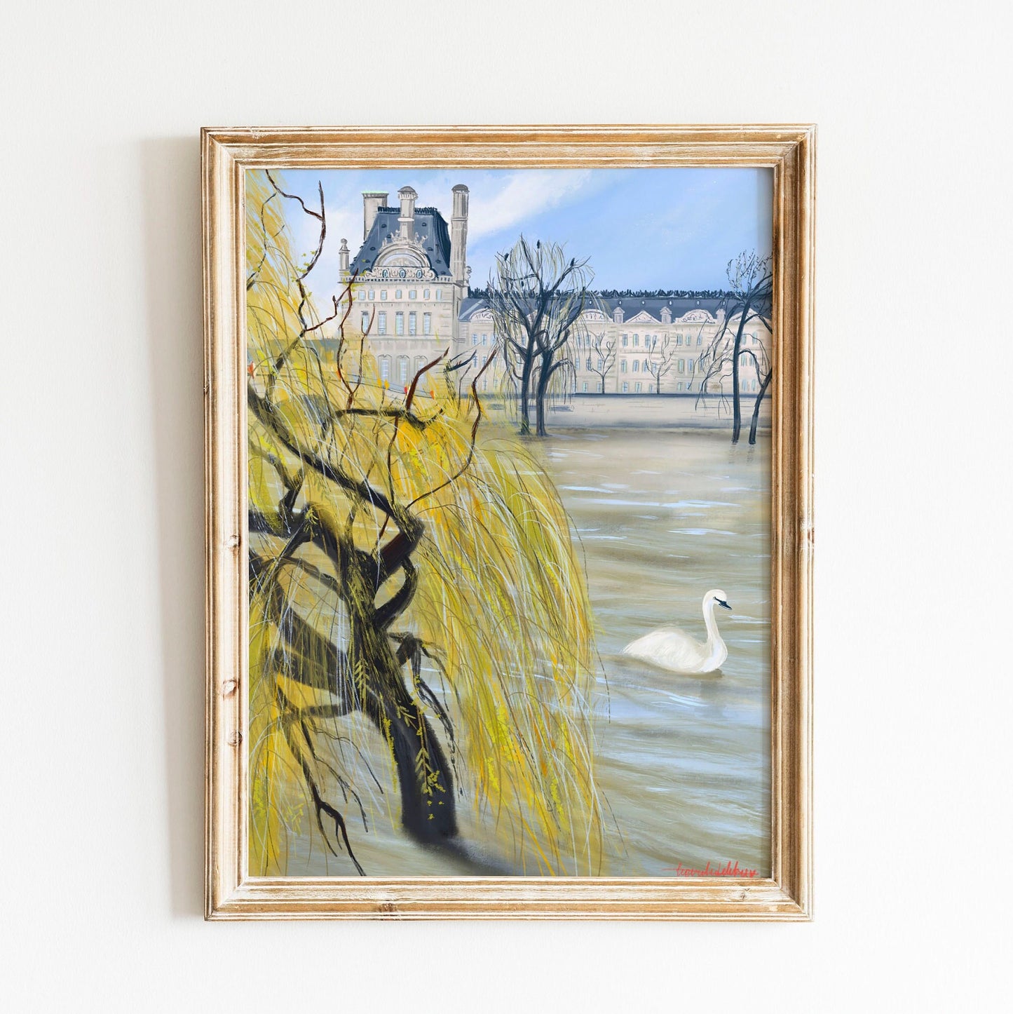 Seine River Print: Paris February Swan Art Poster
