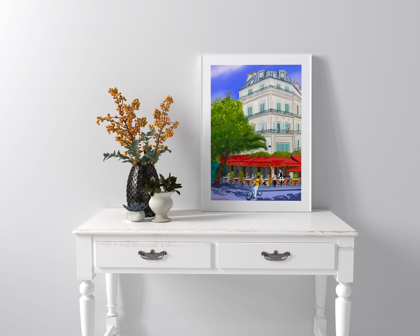Parisian Cafe Art Print: Hot Summer Day in Paris
