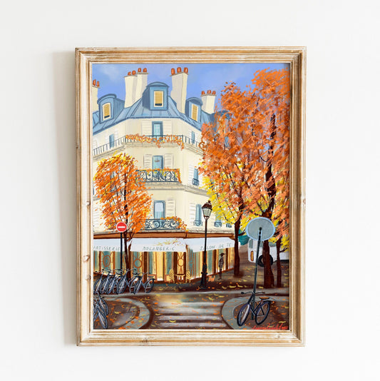 Parisian Autumn Scene Art Print: Colorful Architecture Poster