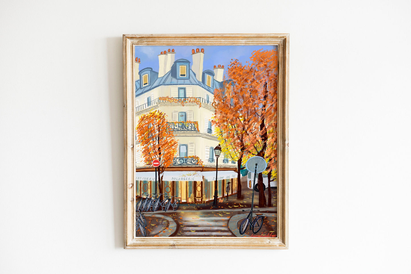 Parisian Autumn Scene Art Print: Colorful Architecture Poster
