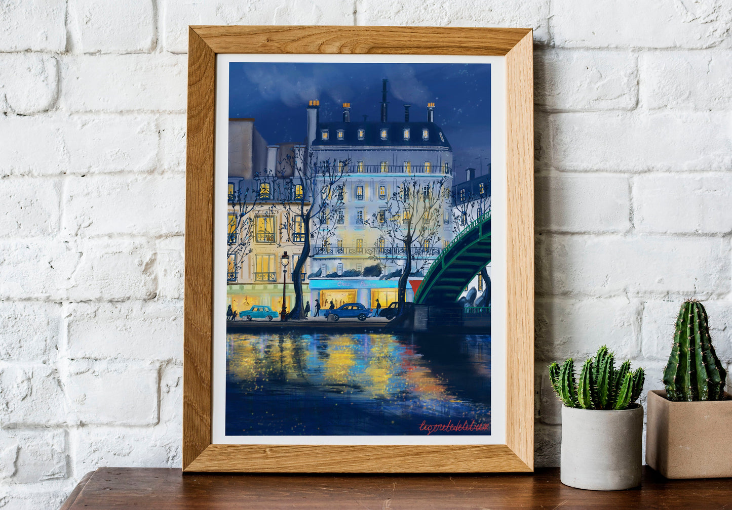 Canal Saint-Martin Night Art Poster: Romantic Blue Night in Paris.Paris memory gift.Autumn wall Decor.Cozy home decor.