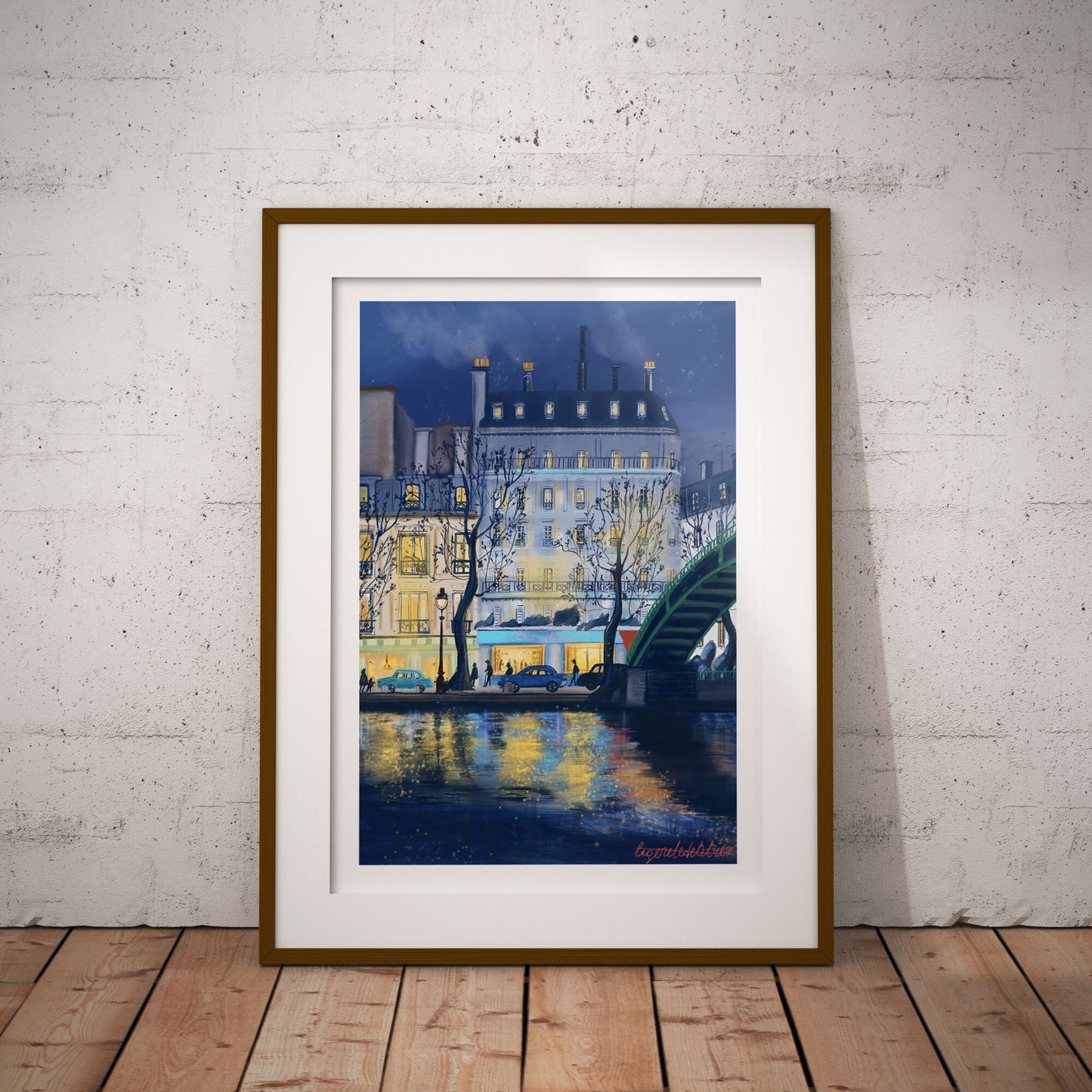 Canal Saint-Martin Night Art Poster: Romantic Blue Night in Paris.Paris memory gift.Autumn wall Decor.Cozy home decor.