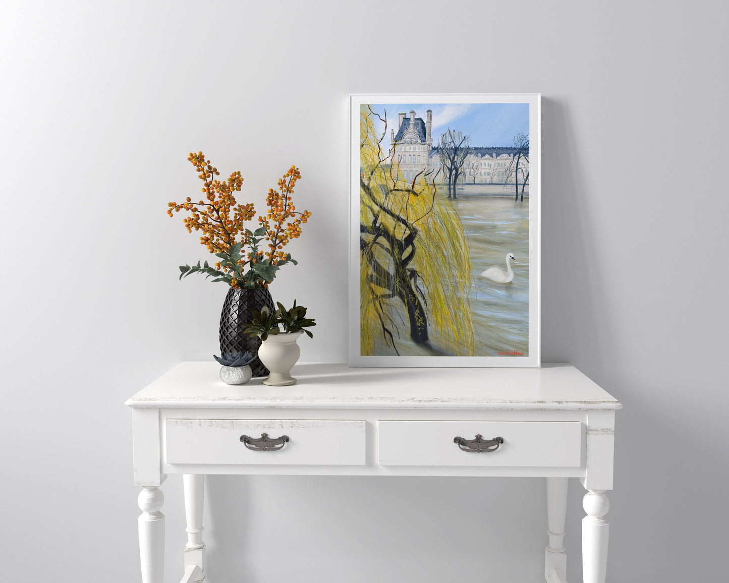 Seine River Print: Paris February Swan Art Poster