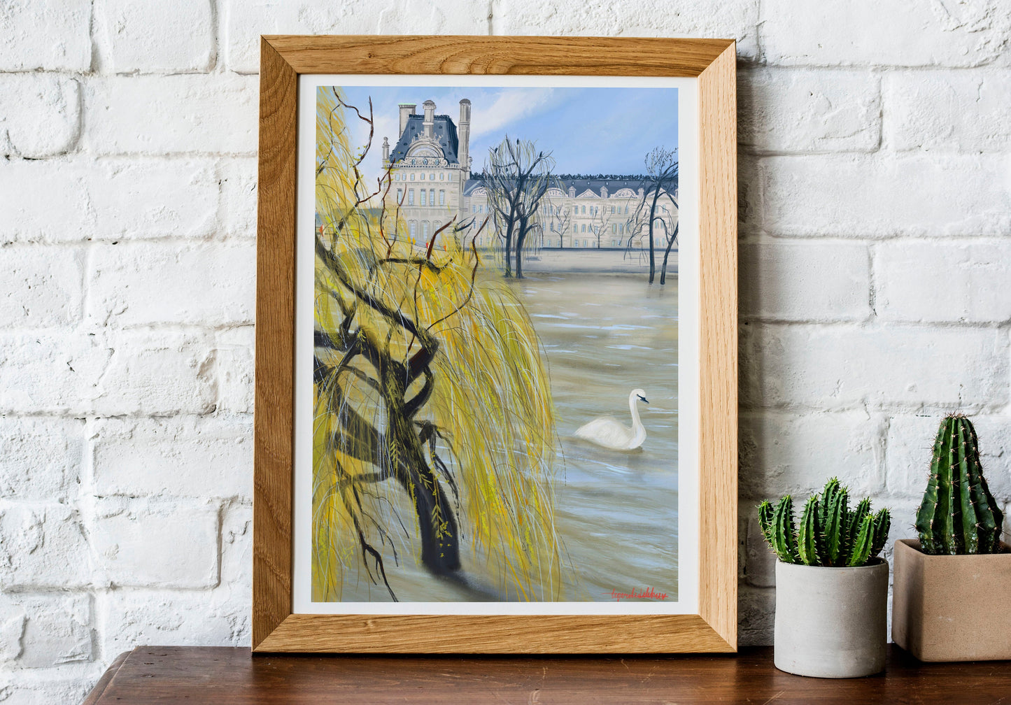 Seine River Print: Paris February Swan Art Poster