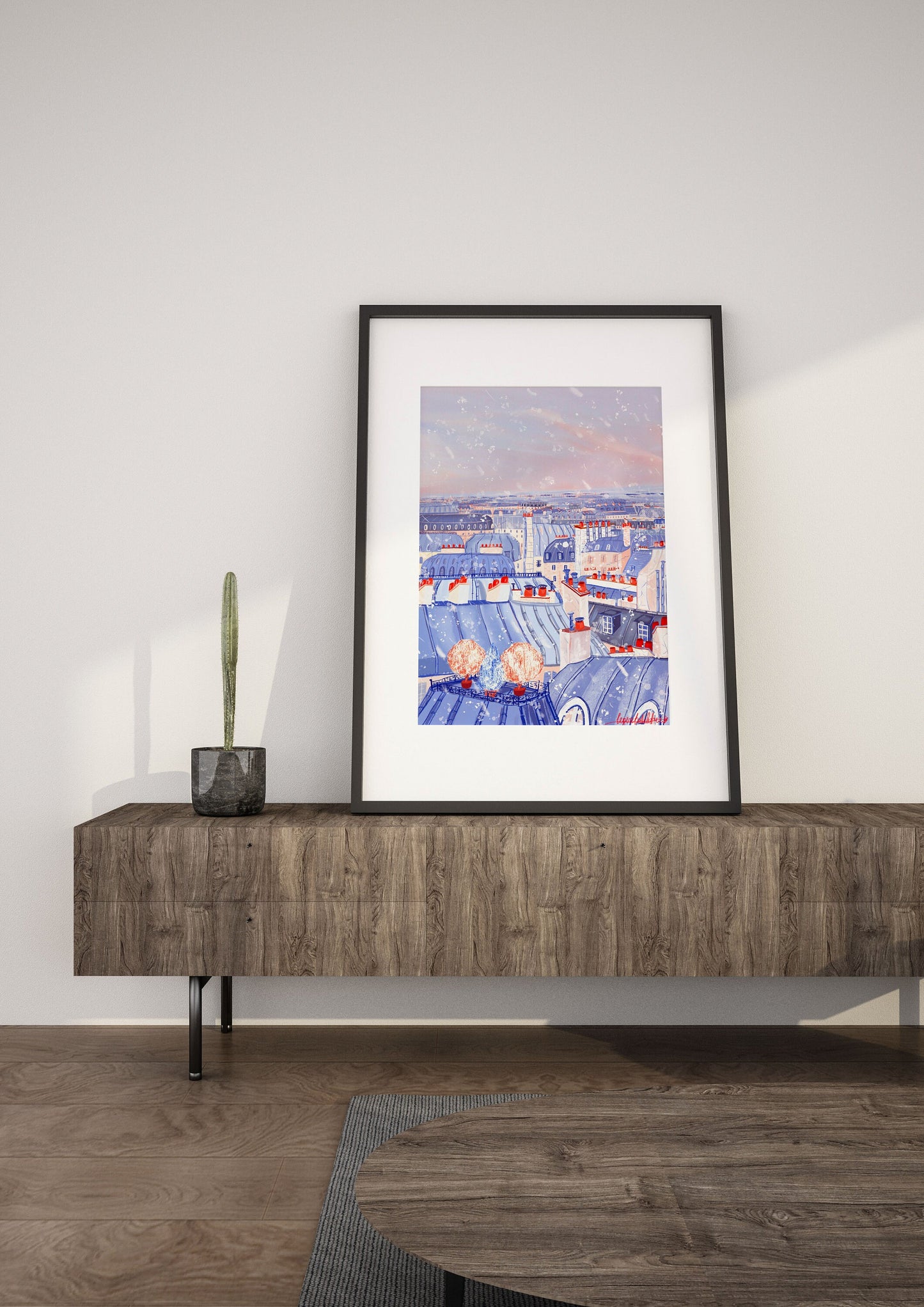 Paris Rooftops Snow Art Poster: Winter City View