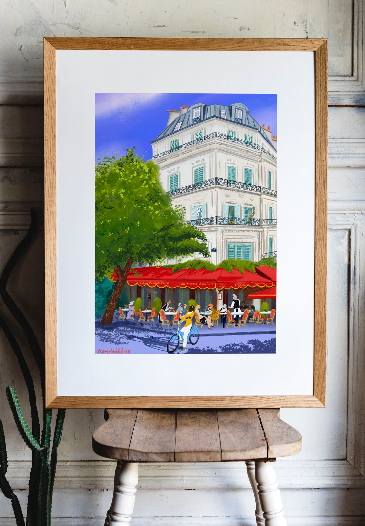 Parisian Cafe Art Print: Hot Summer Day in Paris
