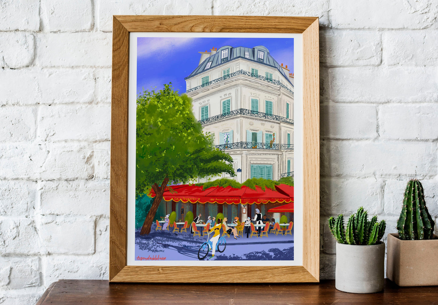 Parisian Cafe Art Print: Hot Summer Day in Paris