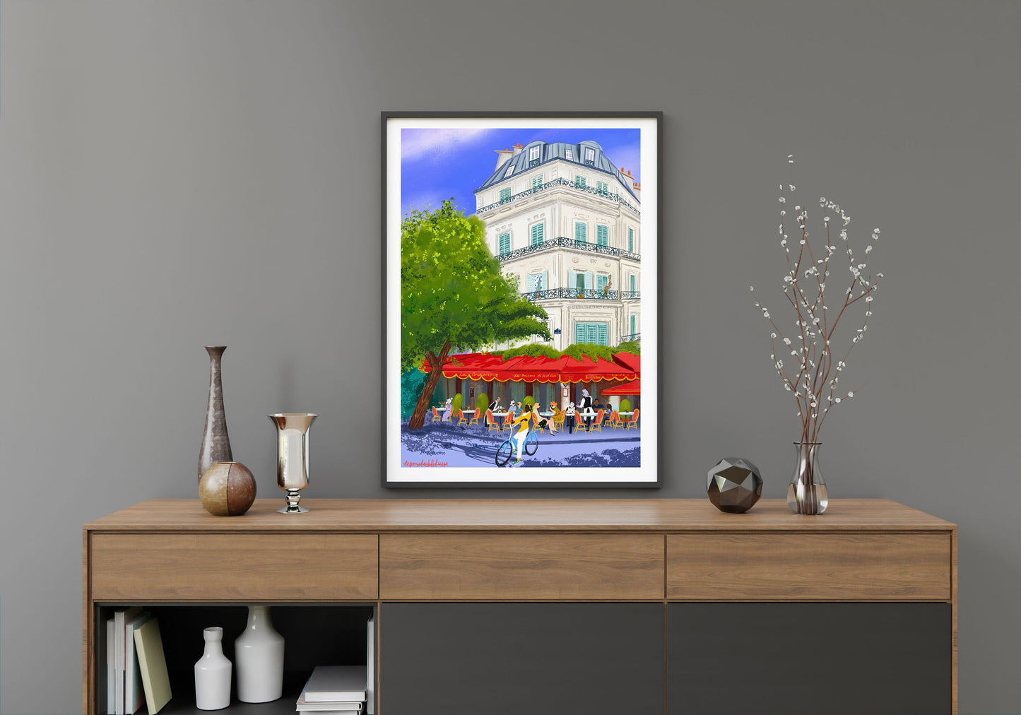 Parisian Cafe Art Print: Hot Summer Day in Paris