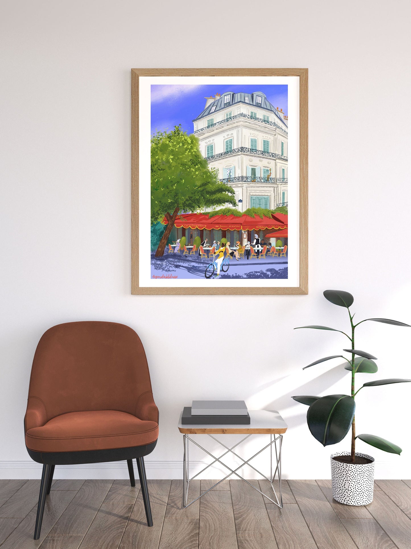 Parisian Cafe Art Print: Hot Summer Day in Paris