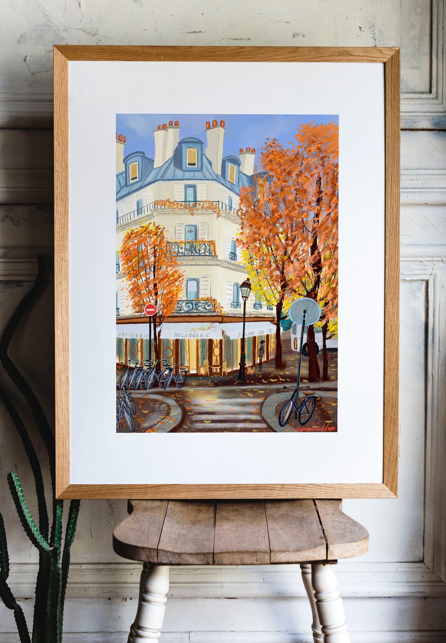 Parisian Autumn Scene Art Print: Colorful Architecture Poster