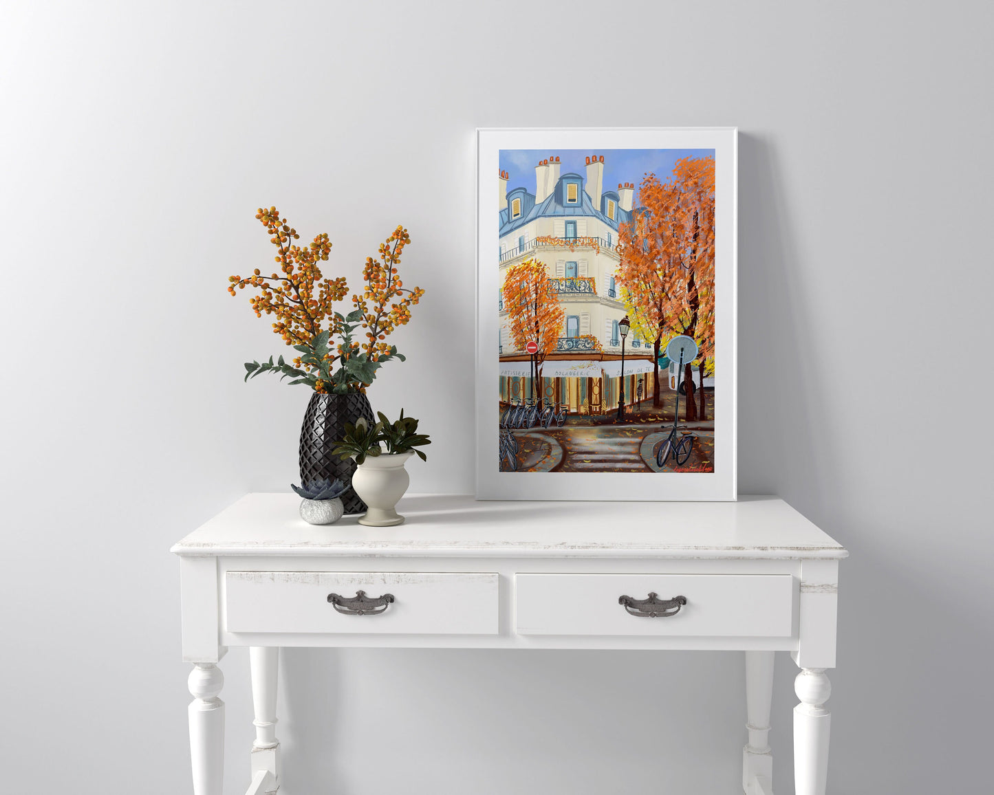 Parisian Autumn Scene Art Print: Colorful Architecture Poster