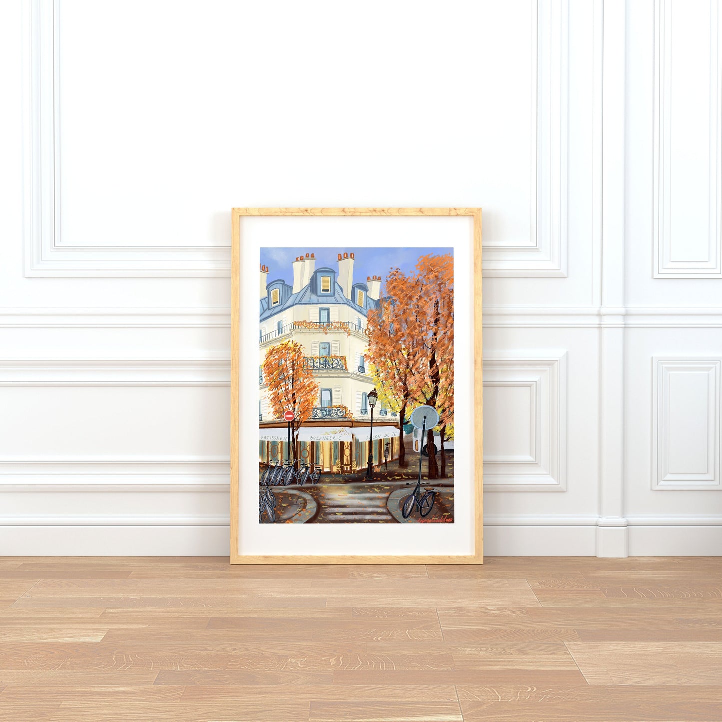 Parisian Autumn Scene Art Print: Colorful Architecture Poster
