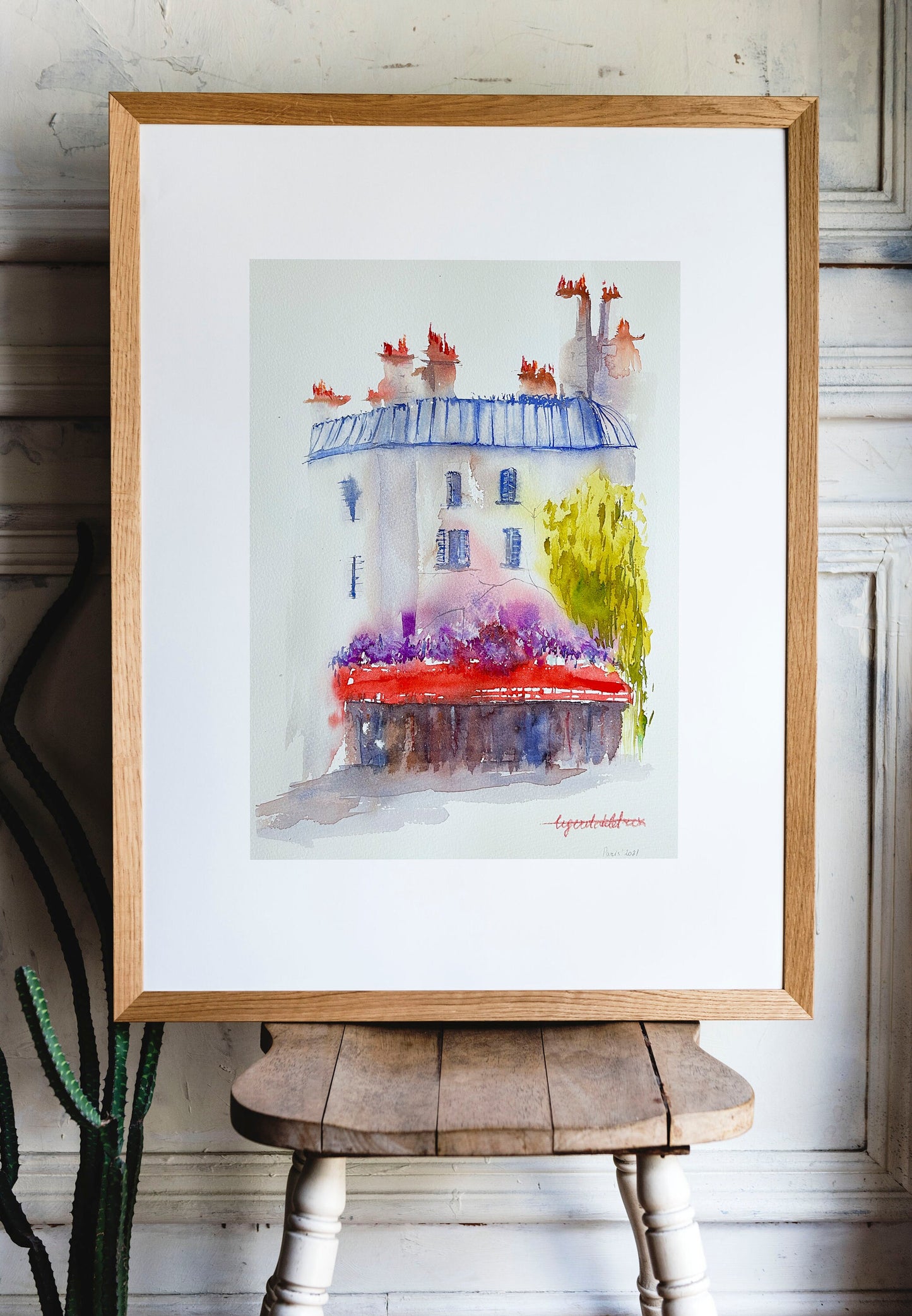 Paris Street Scene Watercolor Painting: Original Parisian House Sketch