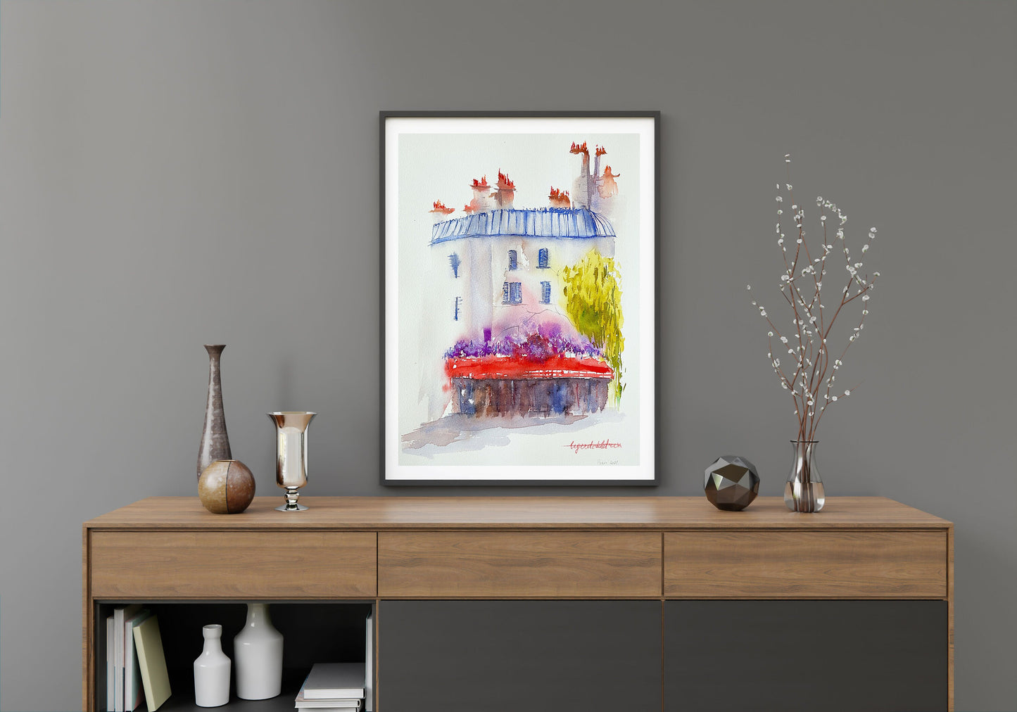 Paris Street Scene Watercolor Painting: Original Parisian House Sketch
