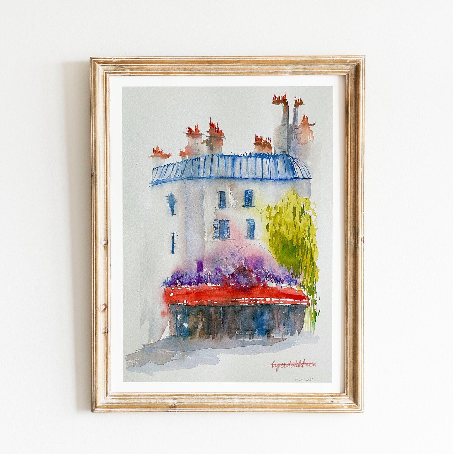 Paris Street Scene Watercolor Painting: Original Parisian House Sketch