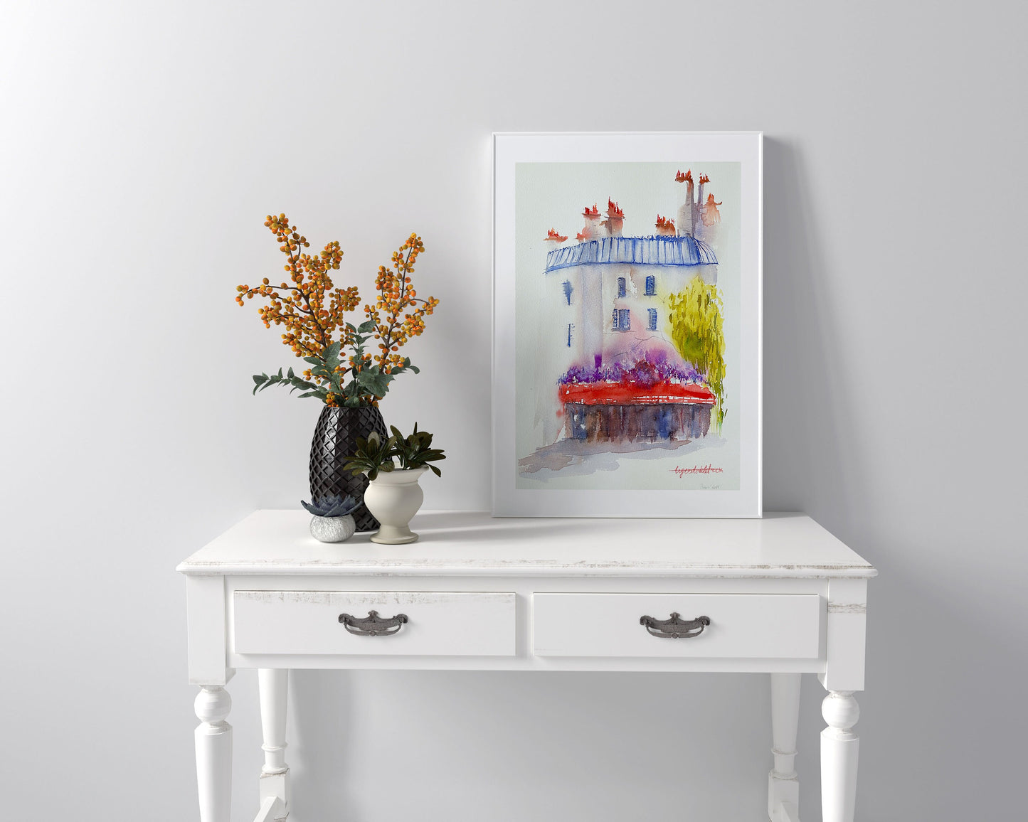 Paris Street Scene Watercolor Painting: Original Parisian House Sketch