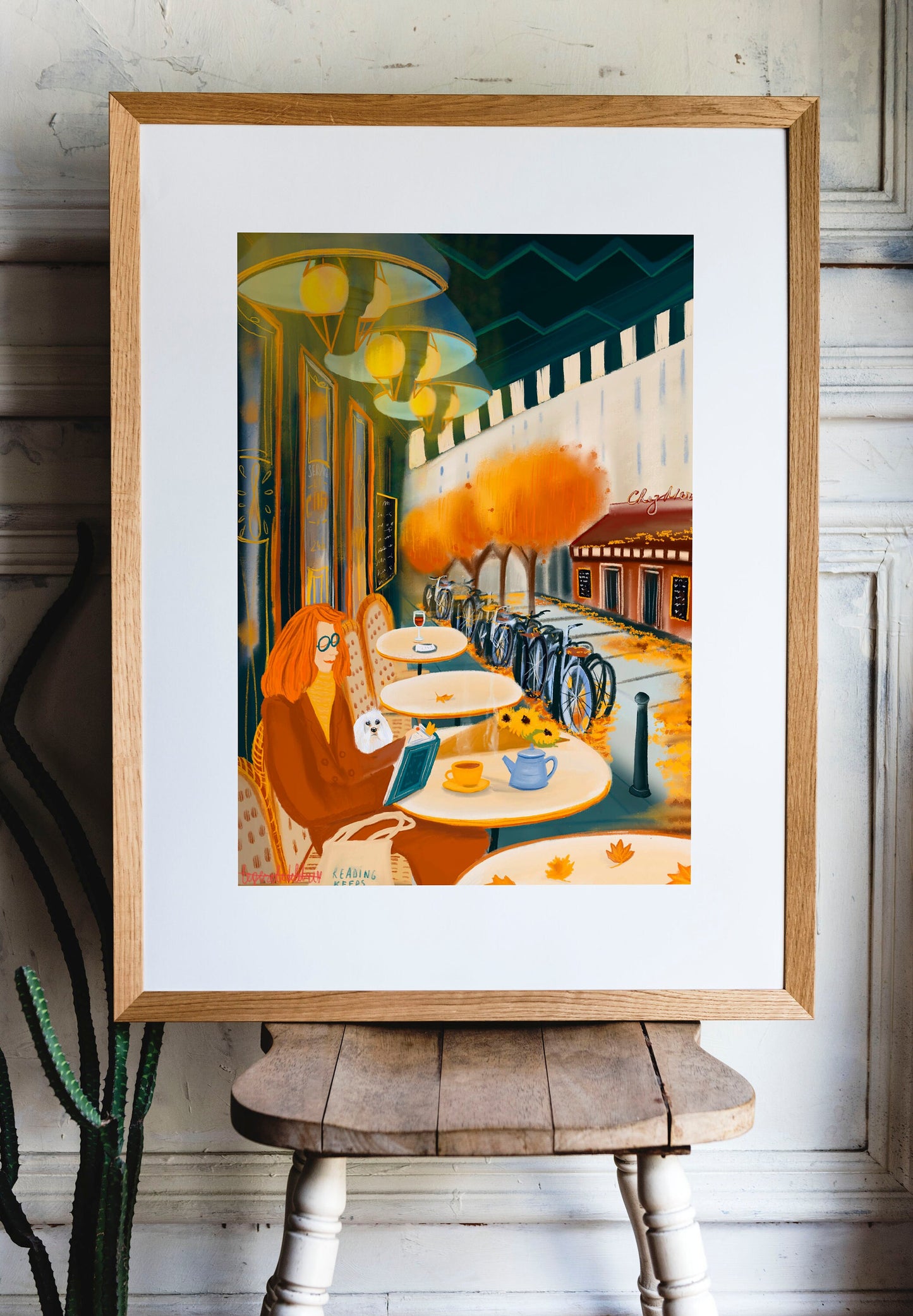 Autumn Reading in Paris Art Print: Booklover Wall Decor