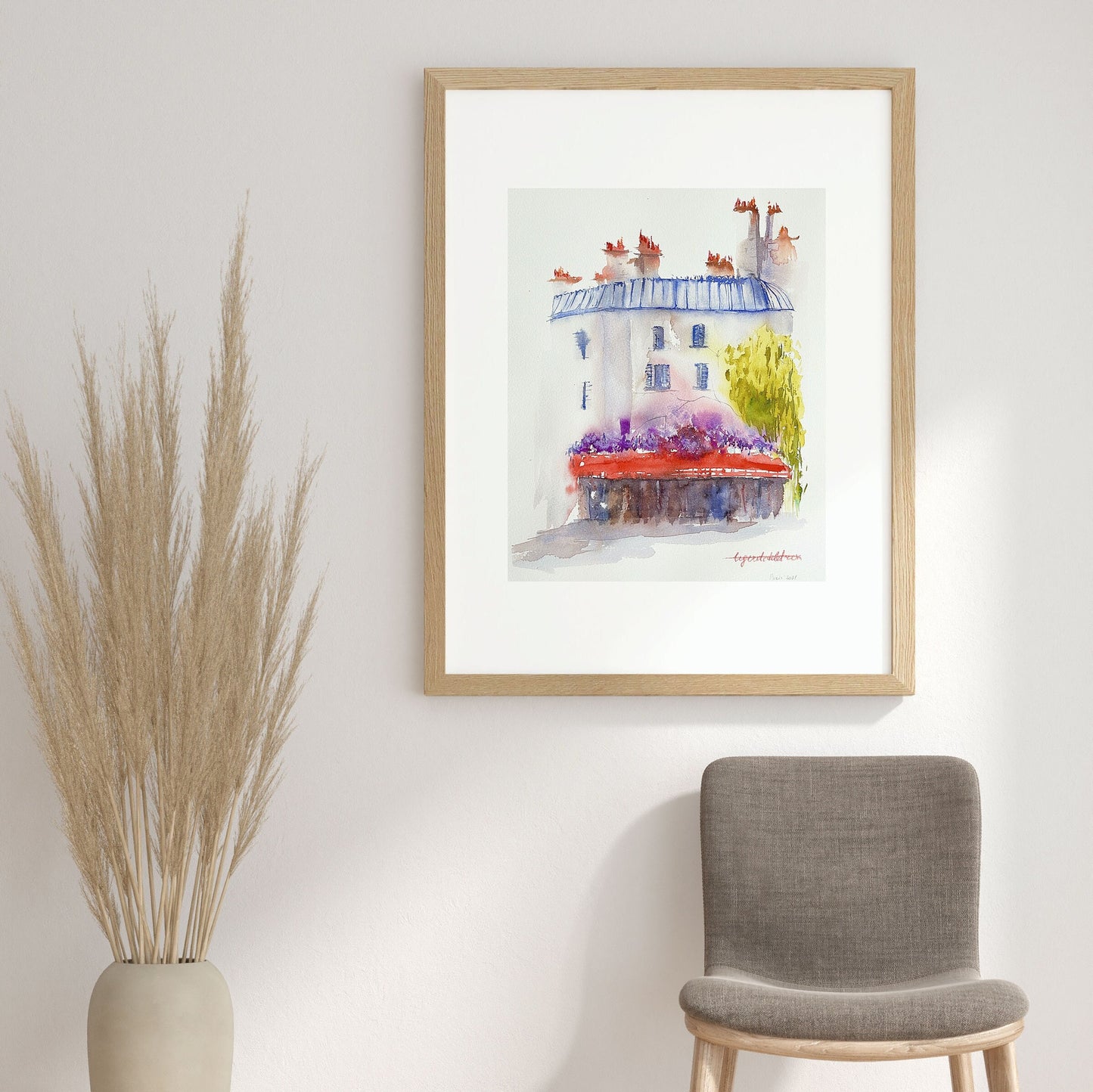 Paris Street Scene Watercolor Painting: Original Parisian House Sketch