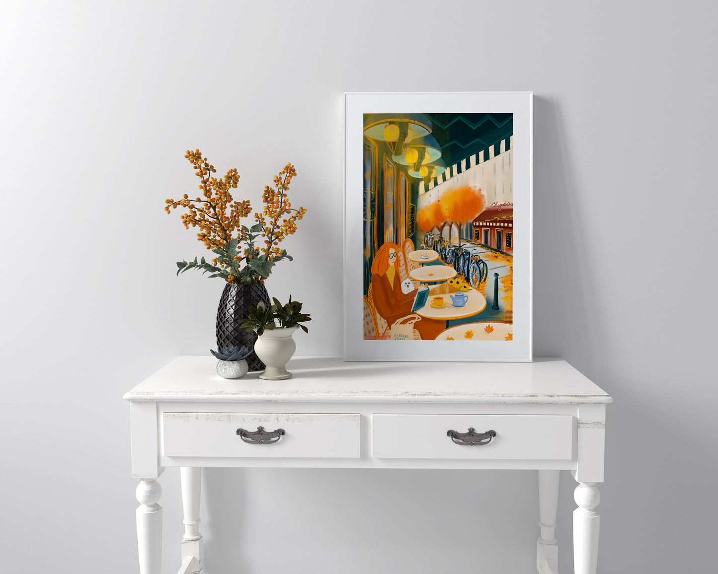Autumn Reading in Paris Art Print: Booklover Wall Decor