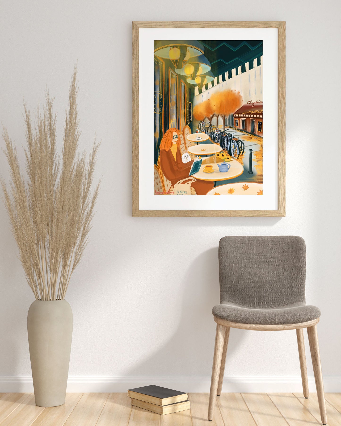 Autumn Reading in Paris Art Print: Booklover Wall Decor