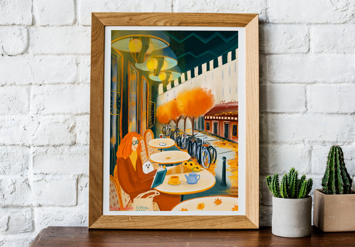 Autumn Reading in Paris Art Print: Booklover Wall Decor