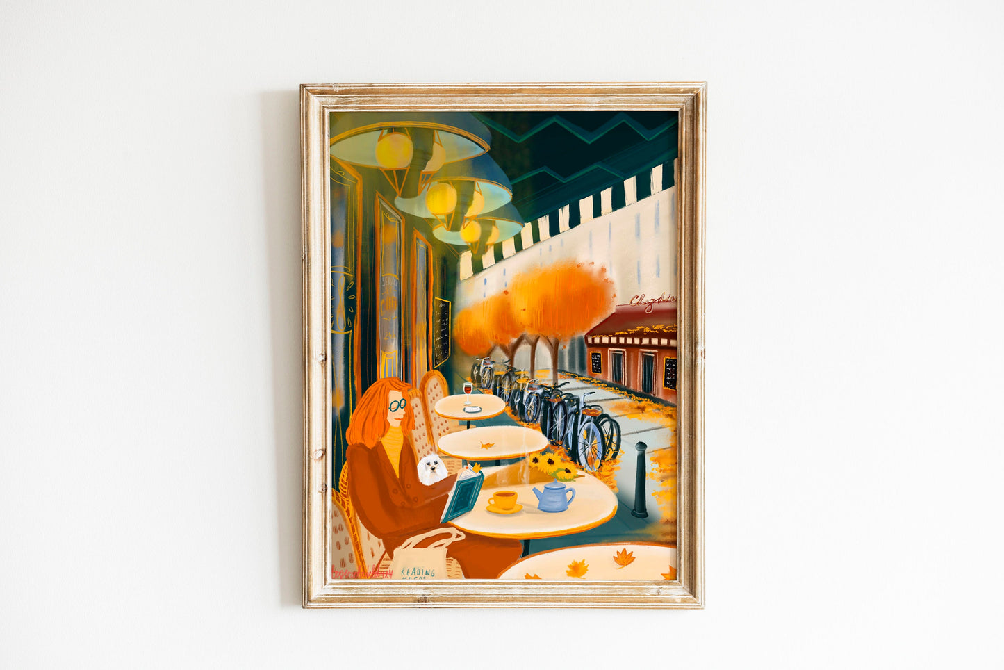 Autumn Reading in Paris Art Print: Booklover Wall Decor