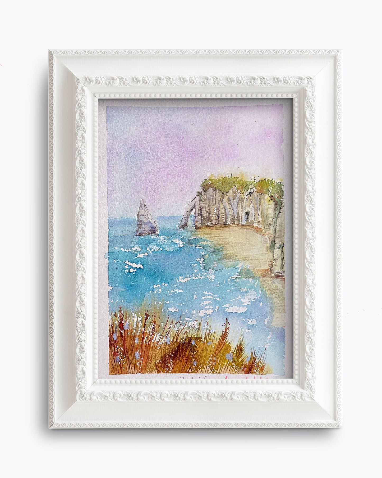 Etretat Sunset Watercolor Sketch: Original Landscape Painting (13x18cm)