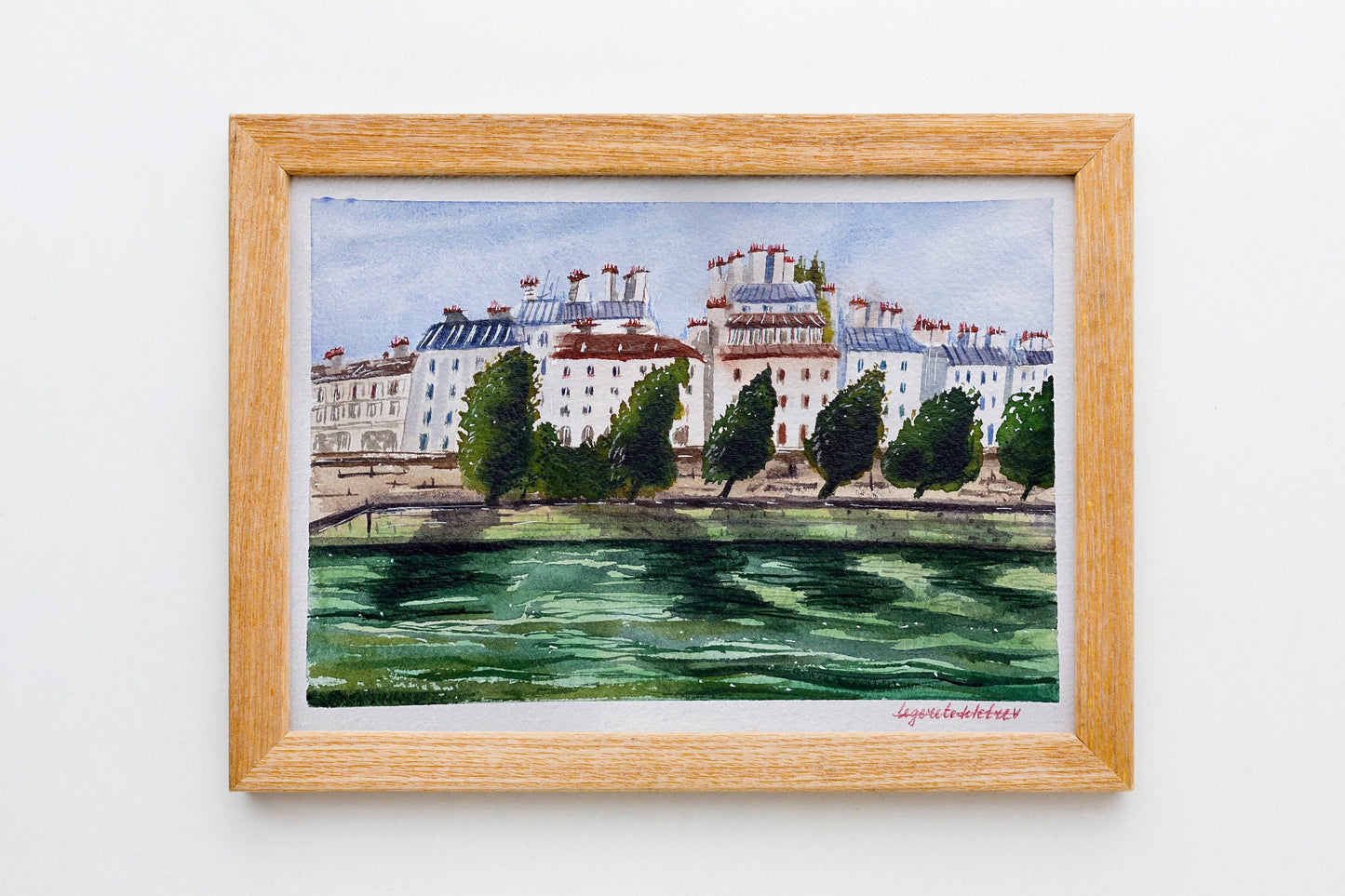 Seine River Watercolor Painting: Original Paris Architecture Sketch