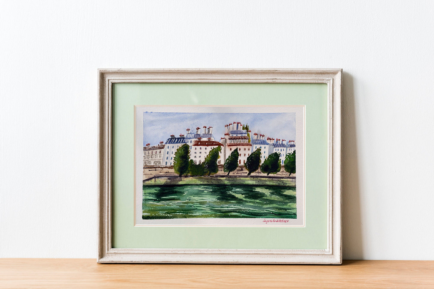 Seine River Watercolor Painting: Original Paris Architecture Sketch