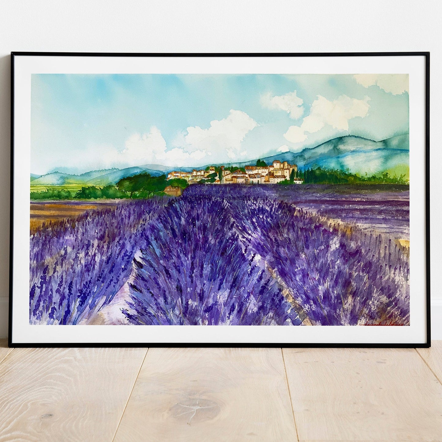 Lavender Field Original Watercolor Painting: Valensole Provence Art