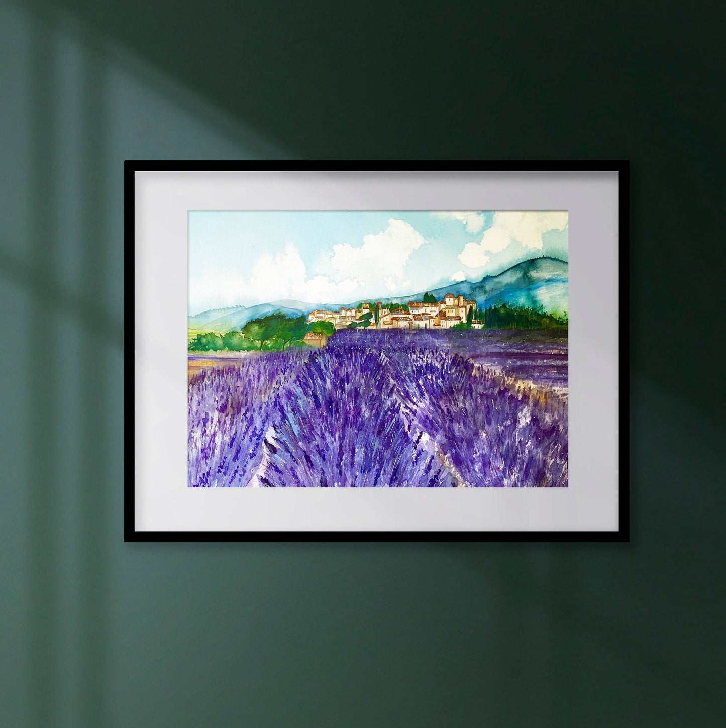 Lavender Field Original Watercolor Painting: Valensole Provence Art