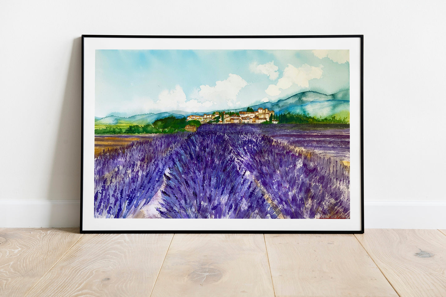 Lavender Field Original Watercolor Painting: Valensole Provence Art