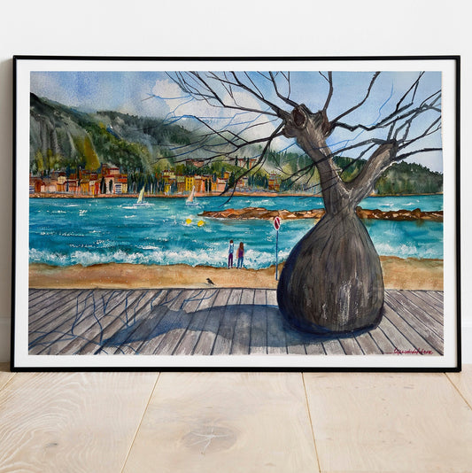 Menton French Riviera Watercolor Painting: Original Cote d'Azur Art