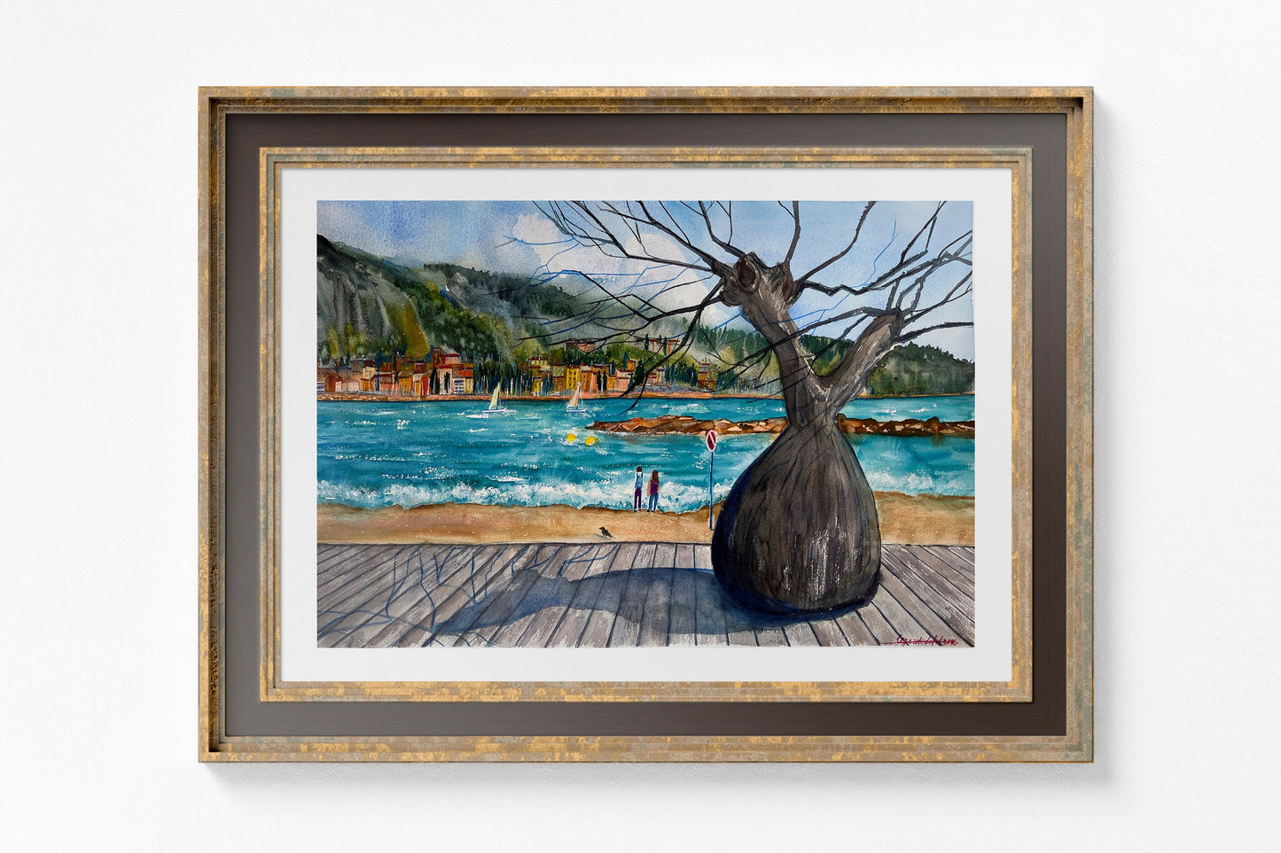 Menton French Riviera Watercolor Painting: Original Cote d'Azur Art