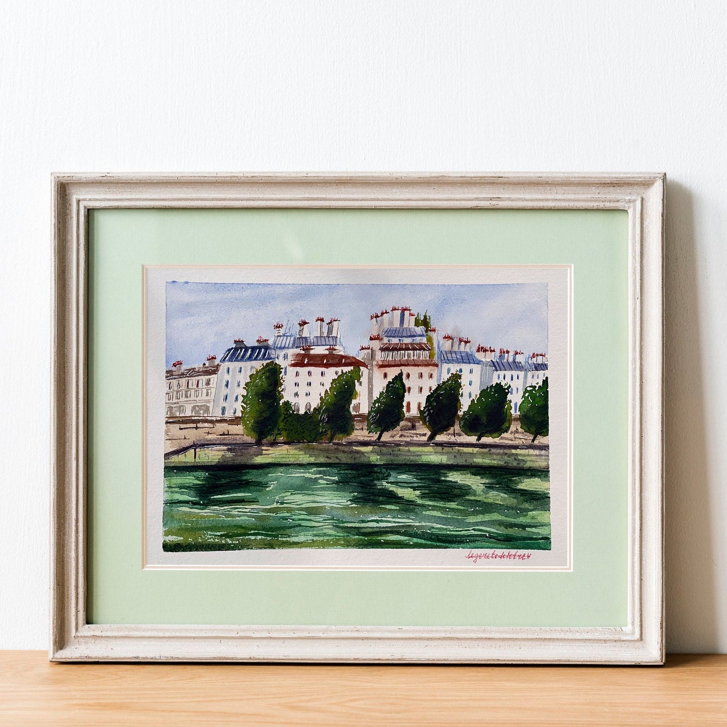 Seine River Watercolor Painting: Original Paris Architecture Sketch