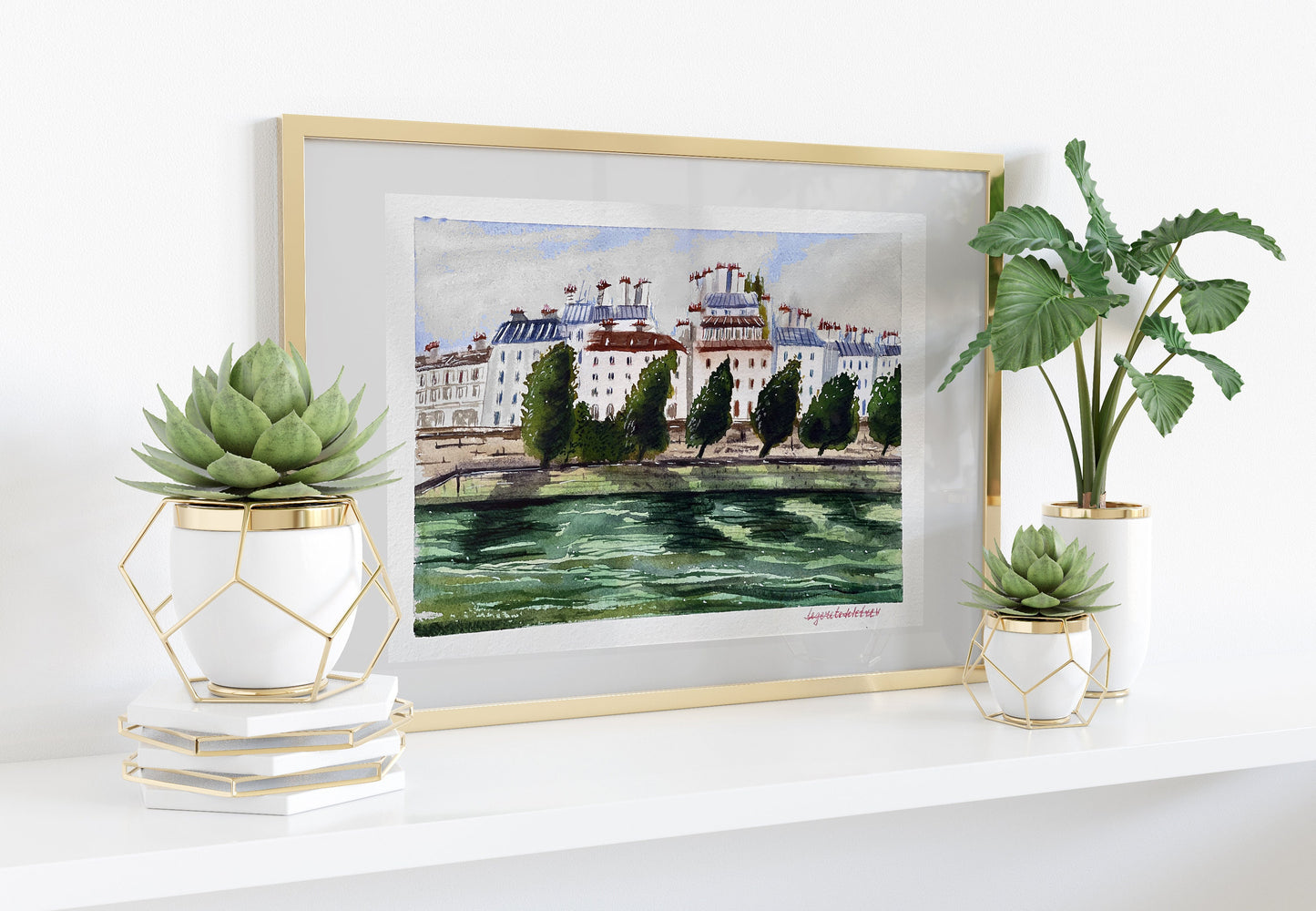 Seine River Watercolor Painting: Original Paris Architecture Sketch