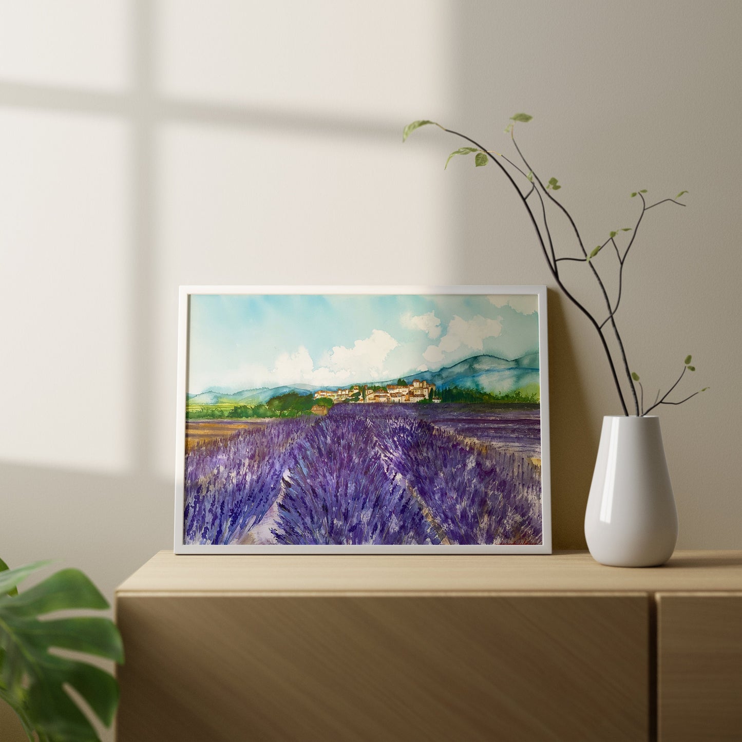 Lavender Field Original Watercolor Painting: Valensole Provence Art