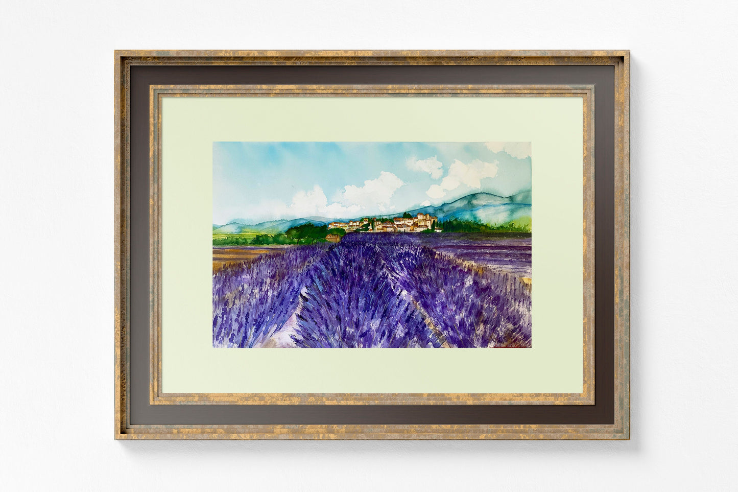 Lavender Field Original Watercolor Painting: Valensole Provence Art