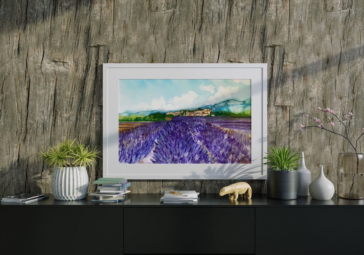 Lavender Field Original Watercolor Painting: Valensole Provence Art