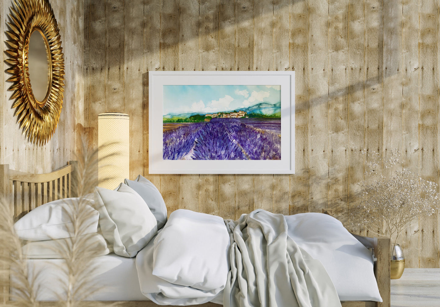 Lavender Field Original Watercolor Painting: Valensole Provence Art