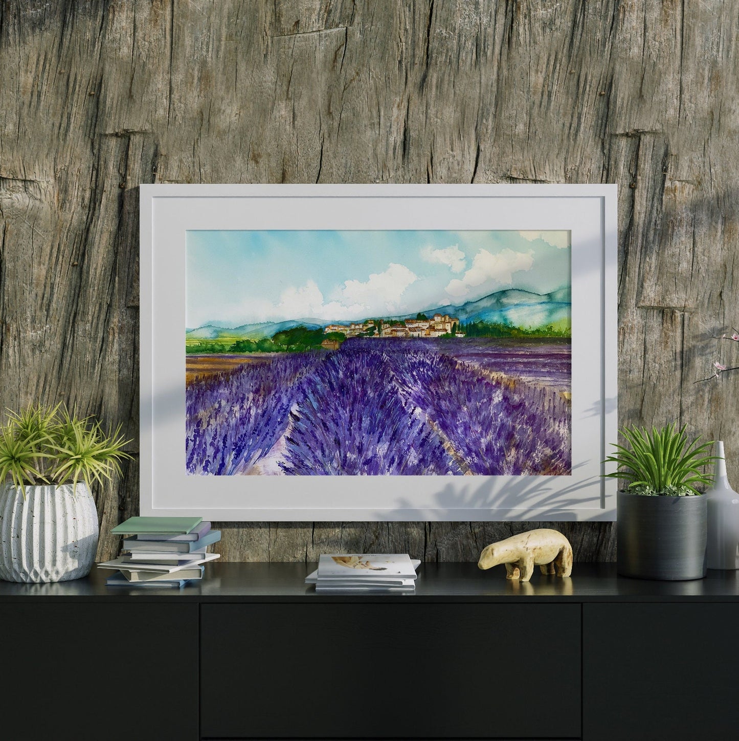 Lavender Field Original Watercolor Painting: Valensole Provence Art