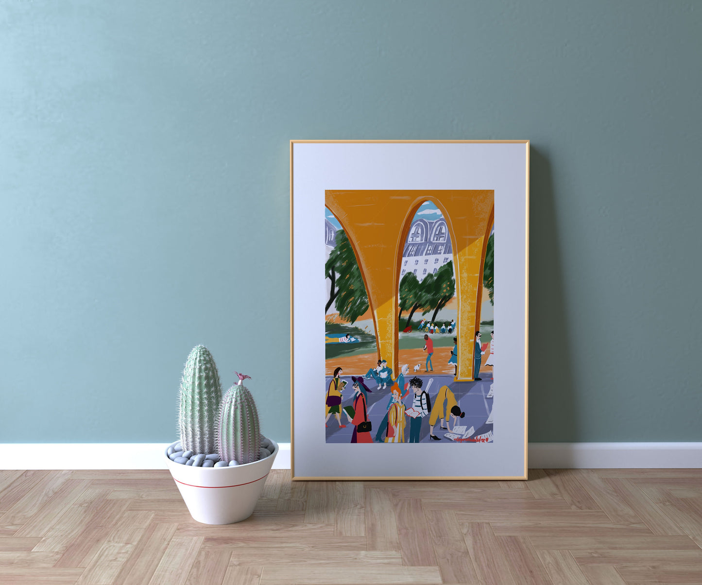 Back to School Art Print: Students in Paris, Colorful Illustration