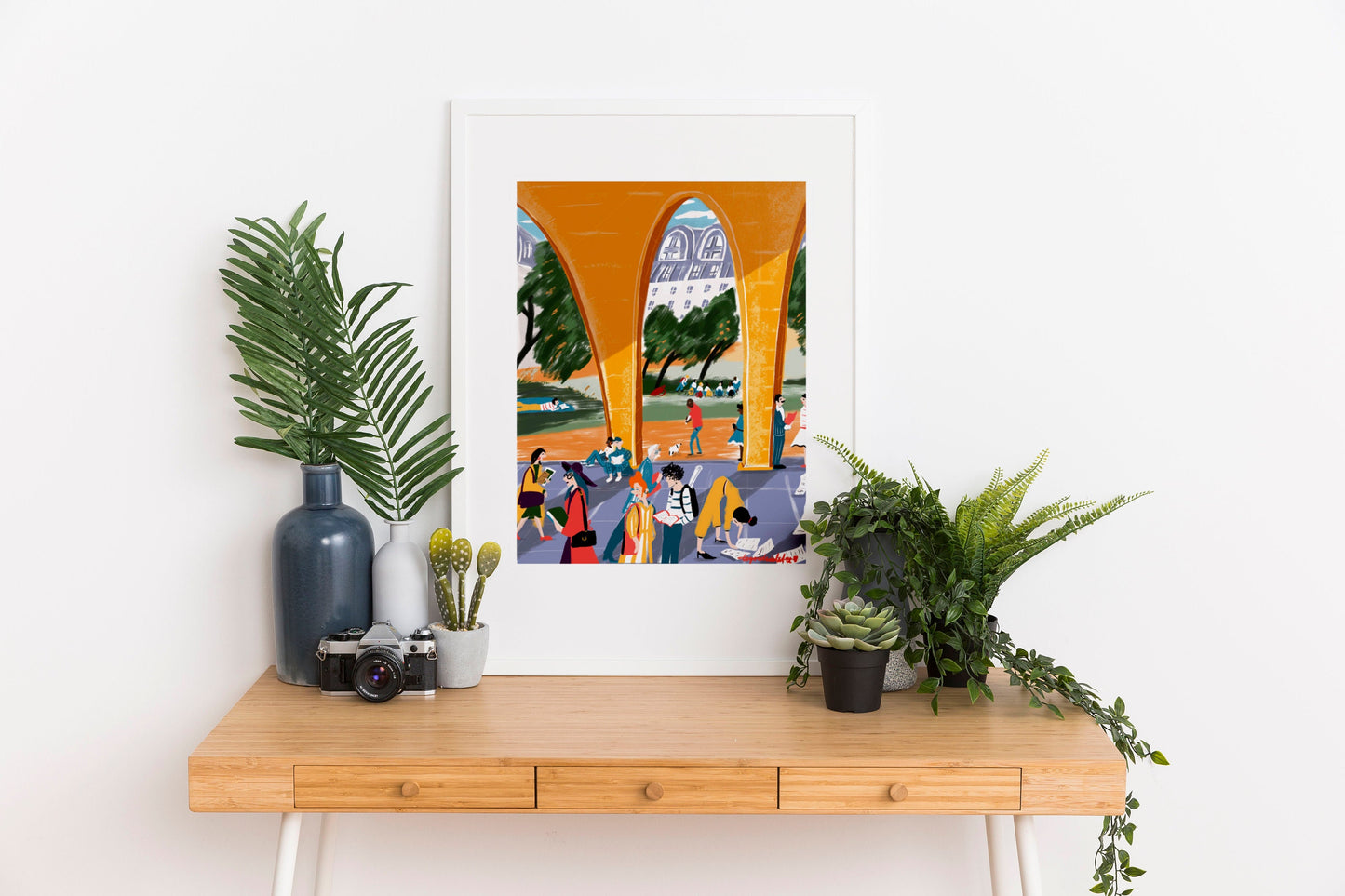 Back to School Art Print: Students in Paris, Colorful Illustration