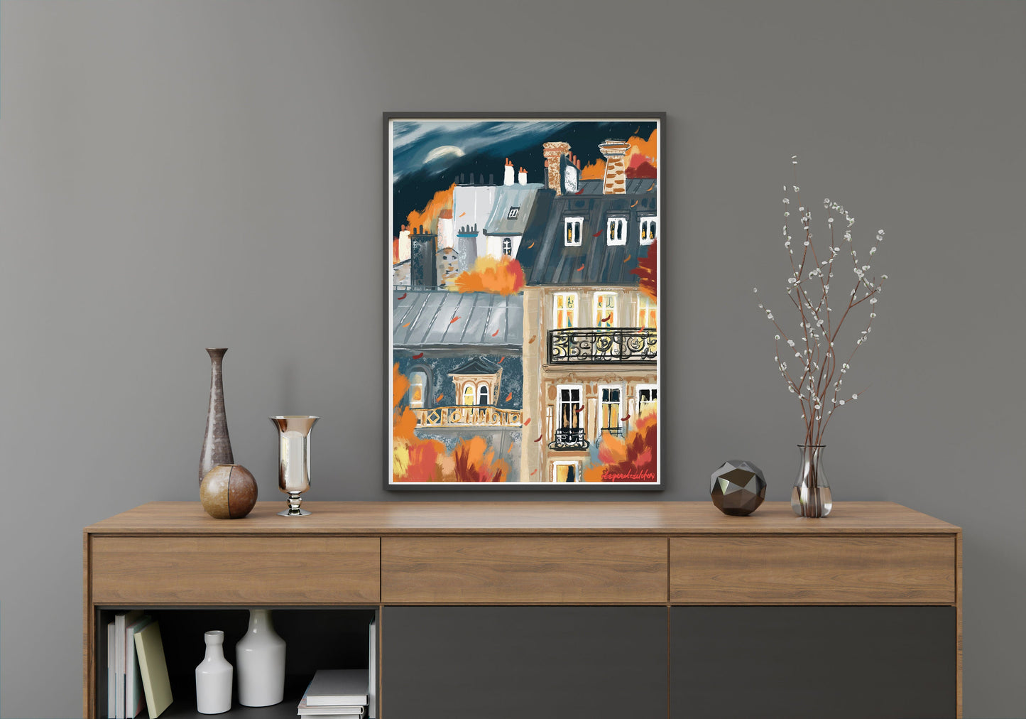 French architecture autumn poster|Paris buildings autumn wall print|Fall landscape art|Autumn painting|Paris city print|Bedroom decor
