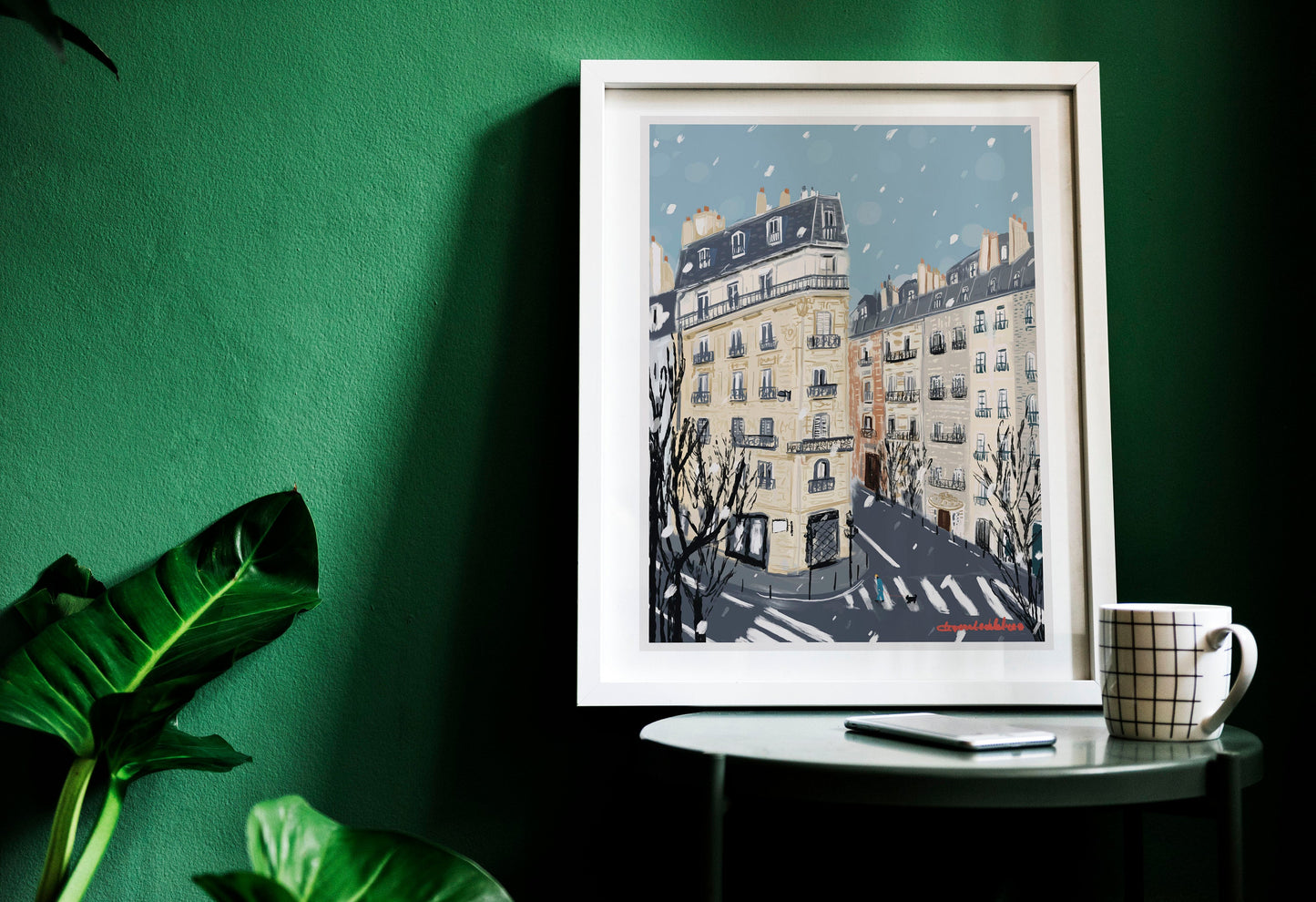 Paris Winter Street Scene Illustration: January in Paris Wall art